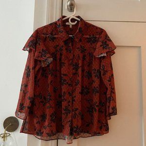 Flowy Blouse with Flutter Capped Sleeved